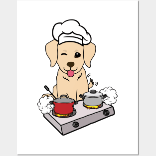 Funny golden retriever is cooking Posters and Art